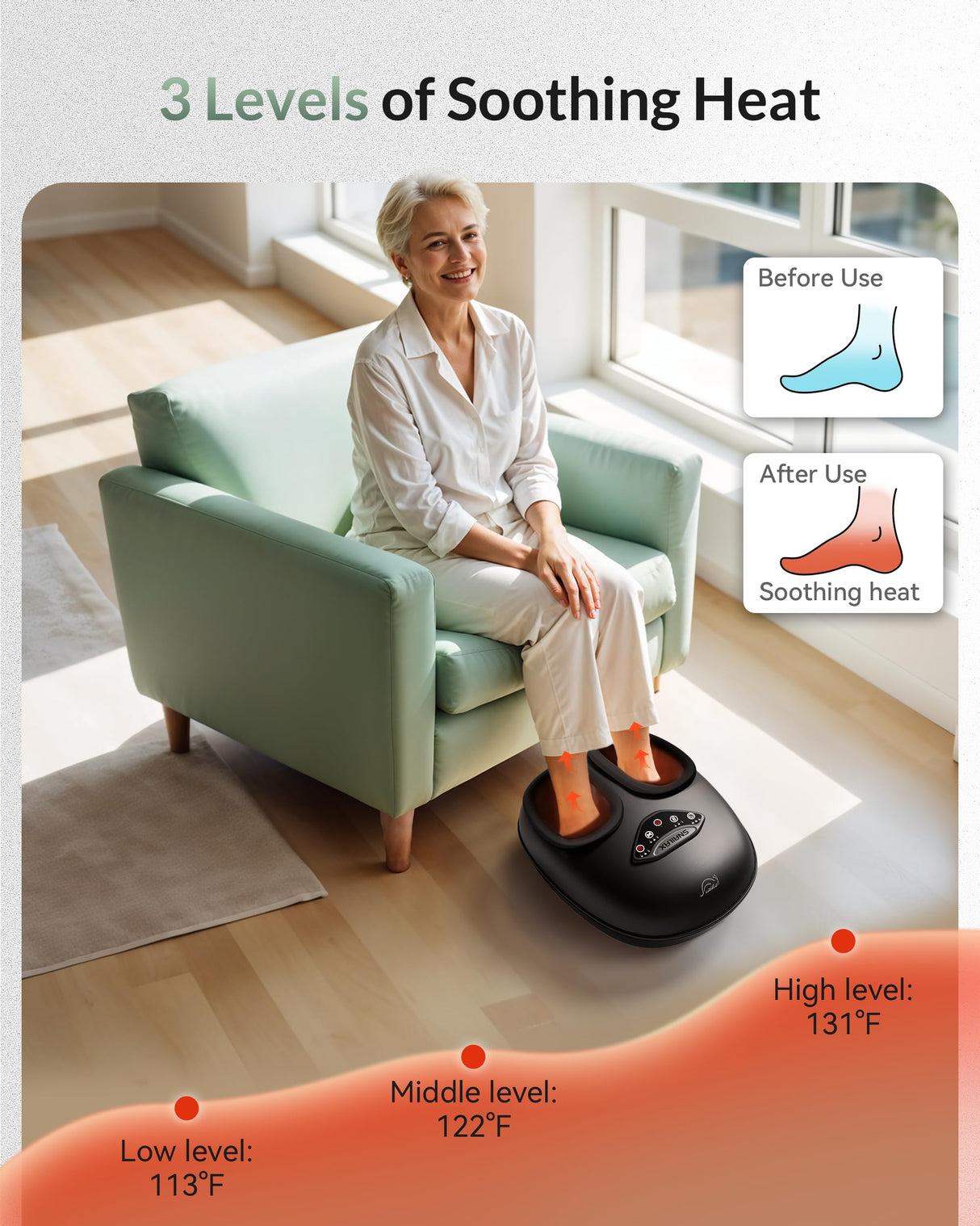 Snailax Shiatsu Foot Massager with Heat, Deep Kneading Rolling Compression Feet Massager for Plantar Fasciitis Neuropathy, 3 Heating Levels,3 Timer Option Fits Size up to 14“ Gifts for Men,Women