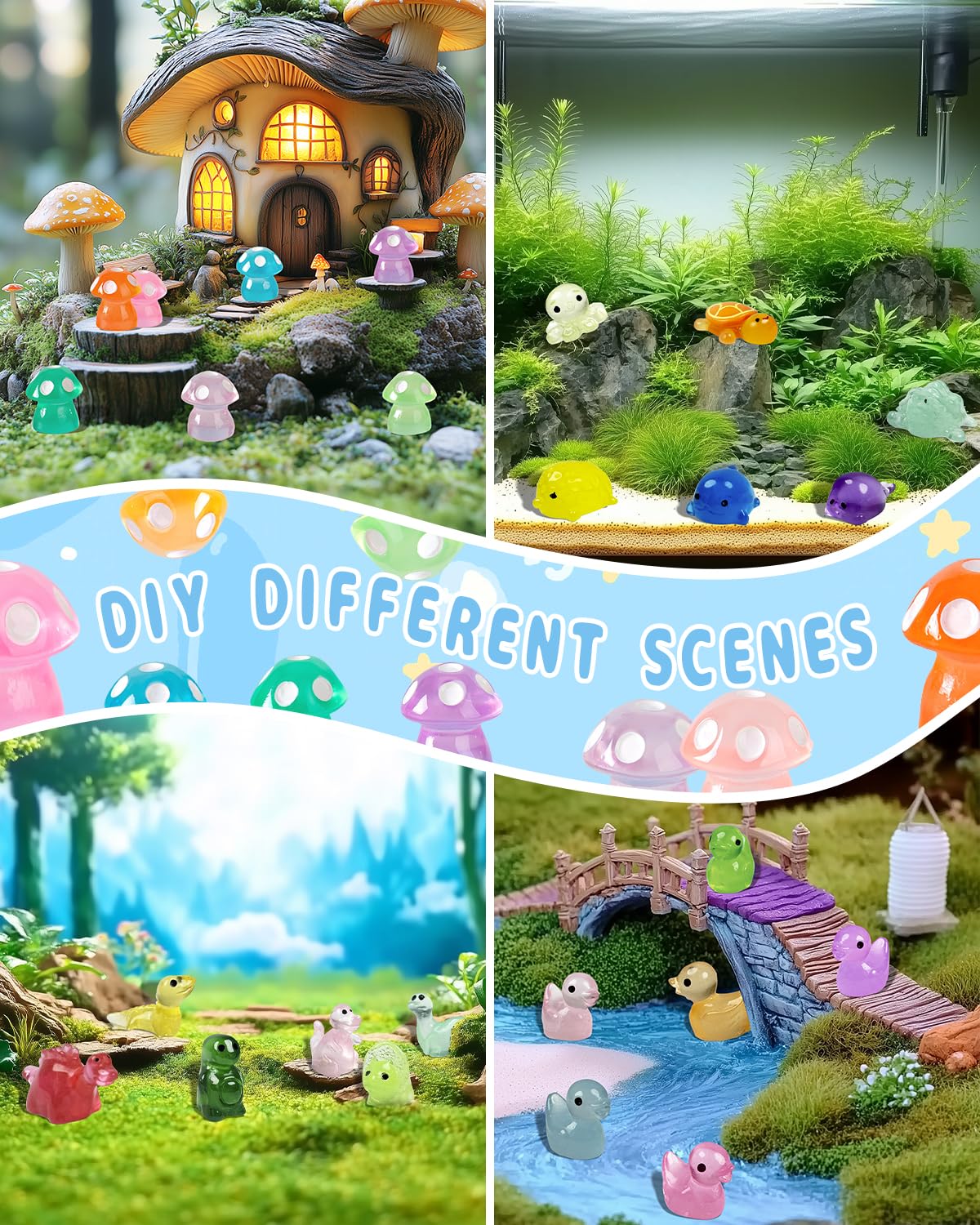 Piemow 180 Pcs Mini Resin Animals Kit, Luminous Landscape Figurines Decor