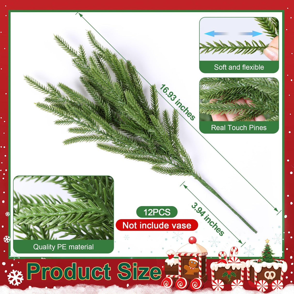 HyeFlora 19 Inch Christmas Norfolk Pine Stems, 12PCS Real Touch Faux Cedar Pine with 5PCS Big Pine Cones Branches, Artificial DIY Greenery Stems Plastic Picks for Vase Indoor Outdoor Home Garden Décor