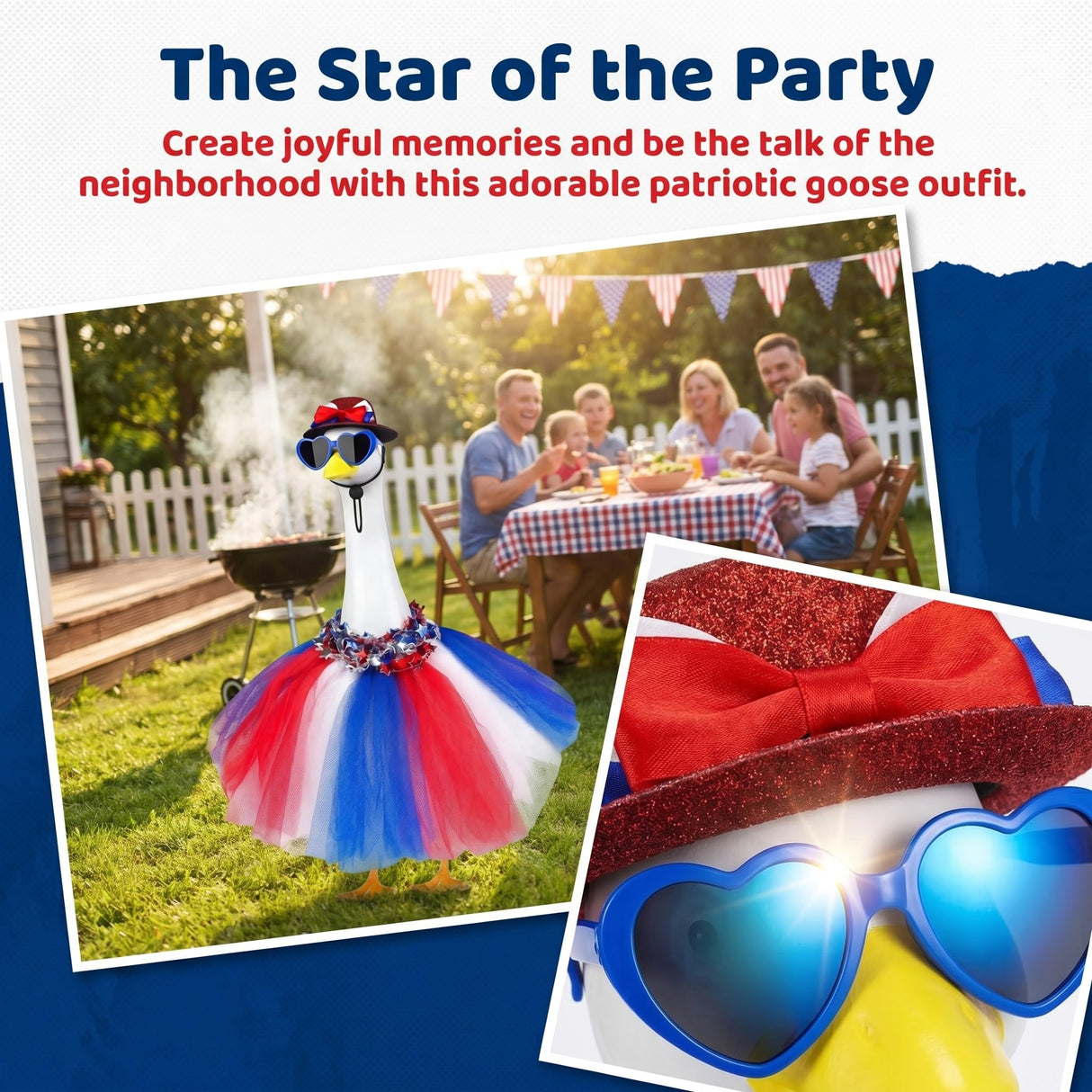 STONESTAR 6 pcs Patriotic 4th of July Porch Goose Outfits for 23" H Lawn Statue, Goose Clothes Costume with Hat Necklace Tutu Skirt for Independence Day & Memorial Day Outdoor Garden Yard Decoration