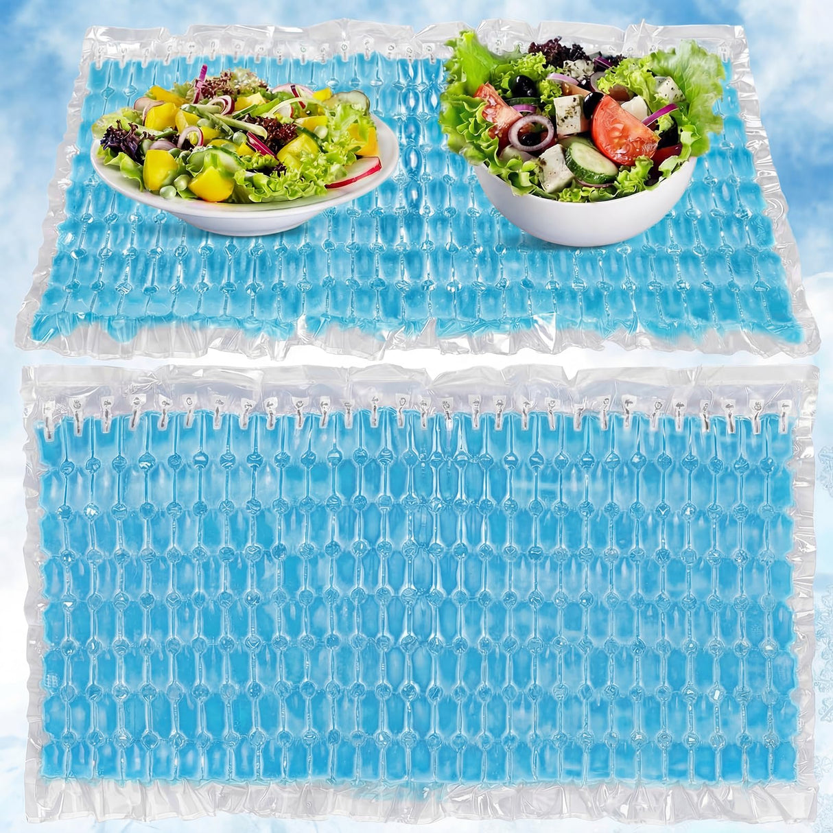 Reallnaive 2 Pack Reusable Freezable Ice Mat Sheets for Coolers Flexible Ice Packs for Food Trays, Cheese Boards, Deli Meats, Veggie Plates, Sushi, Party Platters (Blue)