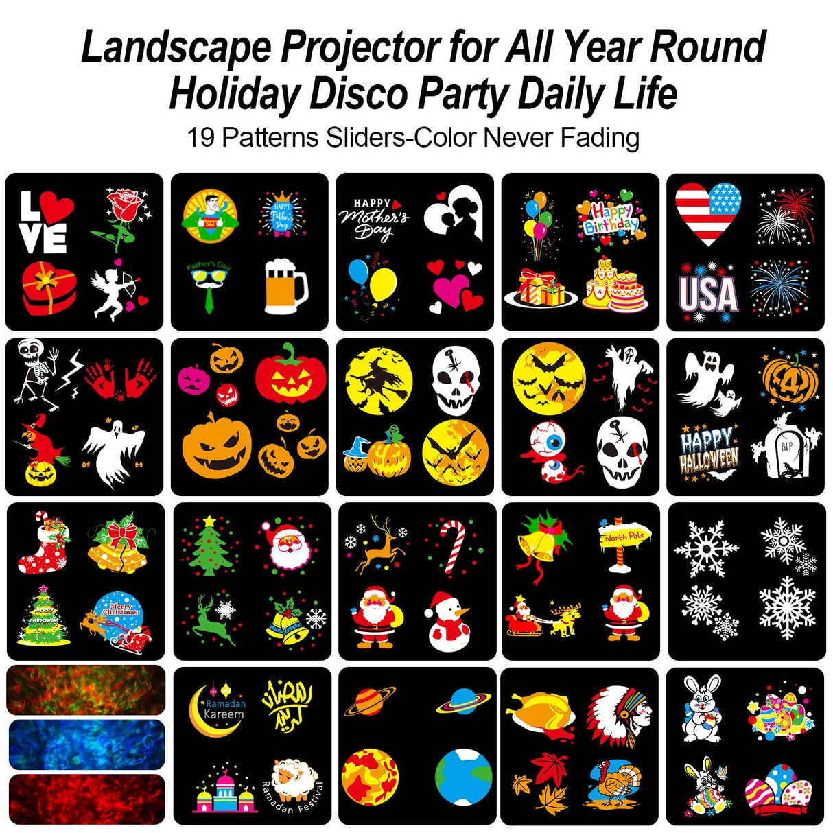 Brighter Halloween Decorations Projector Lights, 2025 Upgraded Holiday Projectors, Christmas Projector with 19 HD Replaceable Slides (Ocean Wave & Patterns), Waterproof Halloween Projector Light Show