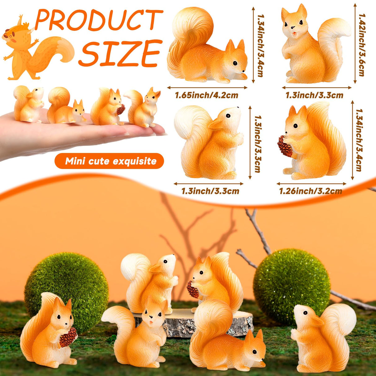 Weysat 40 Pcs Mini Resin Squirrel Miniature Small Squirrel Figures Tiny Resin Animal Decor Garden Accessories Cupcake Topper Decor for DIY Outdoor Landscape Garden Lawn Birthday Craft