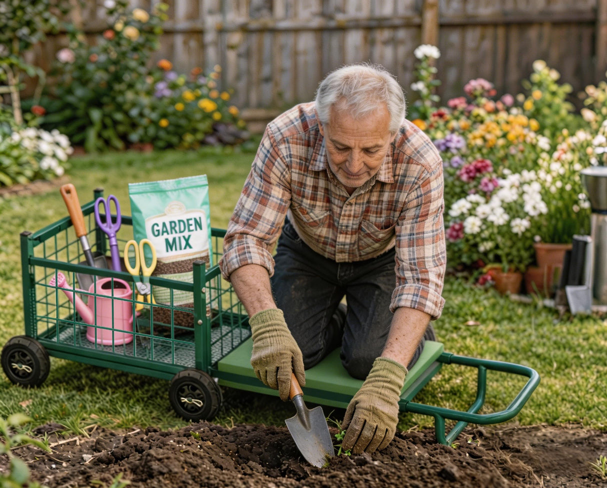 Extra-Large Rolling Garden Cart and Kneeler, 4-in-1 Garden Seat with Wheels