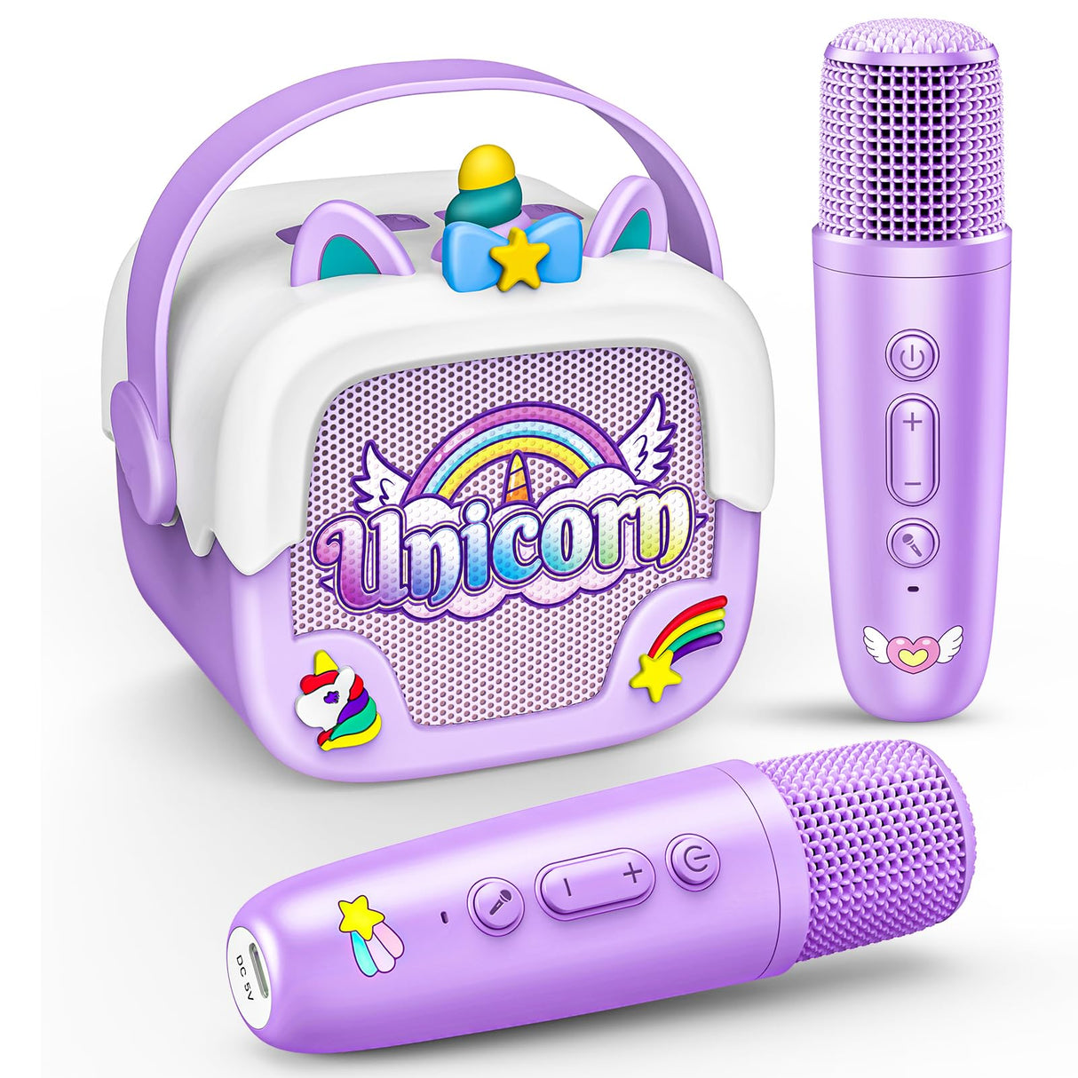 Mini Karaoke Machine for Kids Girls: Unicorn Portable Bluetooth Speakers With 2 Wireless Mic Toys for Girls age 4-6 7 8 9 Years Old Girl Christmas Birthday Gifts for 5 6 7 8 9 10 11 Years Teens Purple