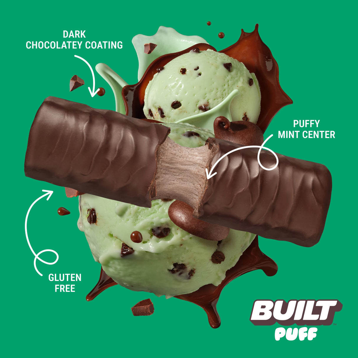 Built Bar, Puff Protein Bars, Mint Chip Puff, 17g Protein Snacks, On-The-Go Bars, Only 140 Calories, 6g Sugar, Collagen, Gluten Free, 12 Count
