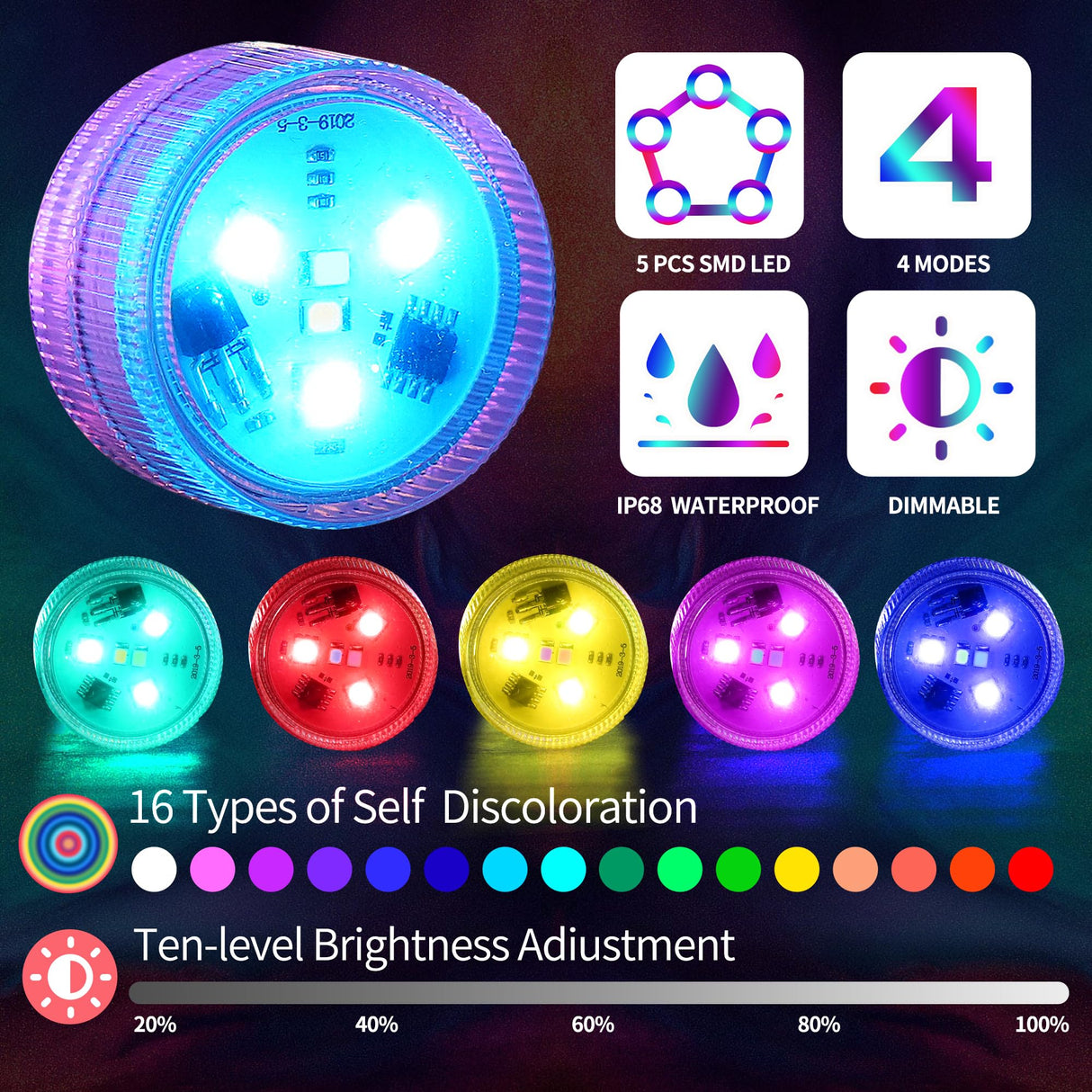 ALED LIGHT Submersible Led Lights with Remote,12 PCS RGBW Pool Light,Waterproof Pond Tea Light,Underwater Lights,Suitable for Vases, Fish Tanks, Hot Tubs, Parties,Wedding,Halloween,Christmas Decor