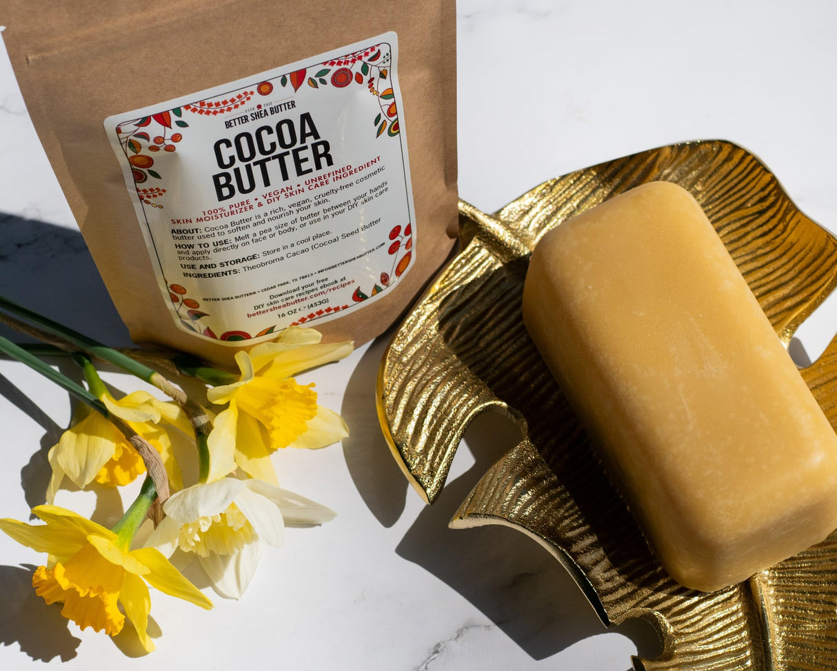 Better Shea Butter Raw Cocoa Butter - Unrefined, 100% Pure, Food Grade - Use for Cocoa Lip Balm, Stretch Marks Cream, Cacao Butter Cream, Scars Oil, Whipped Lotion - Skin & Hair Moisturizer 1LB Block