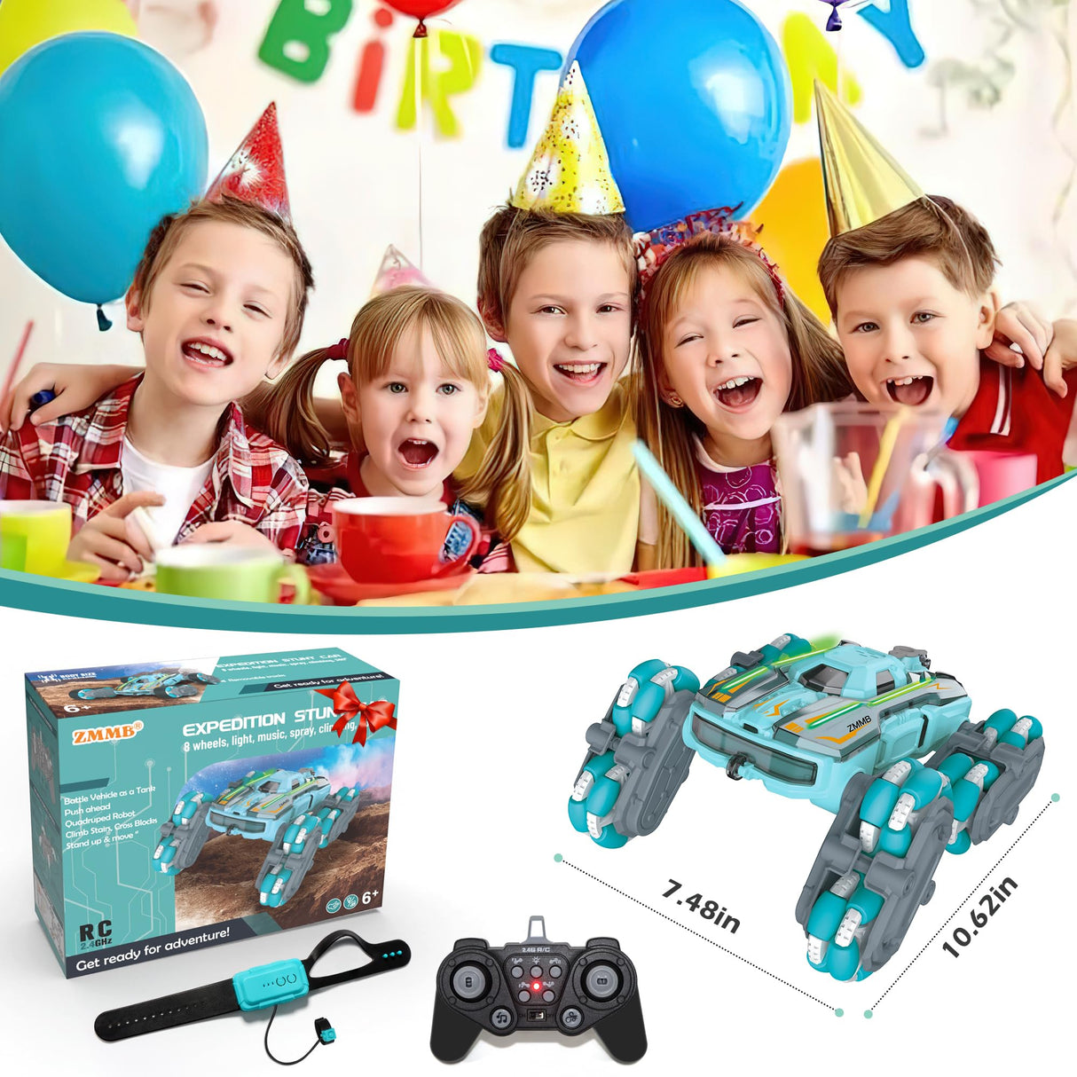 ZMMB 8 Wheel RC Stunt Car with Gesture Control, Spray & LED Lights, Double-Sided Off-Road Vehicle for Boys & Girls Ages 6-14, Ideal Christmas & Birthday Gift