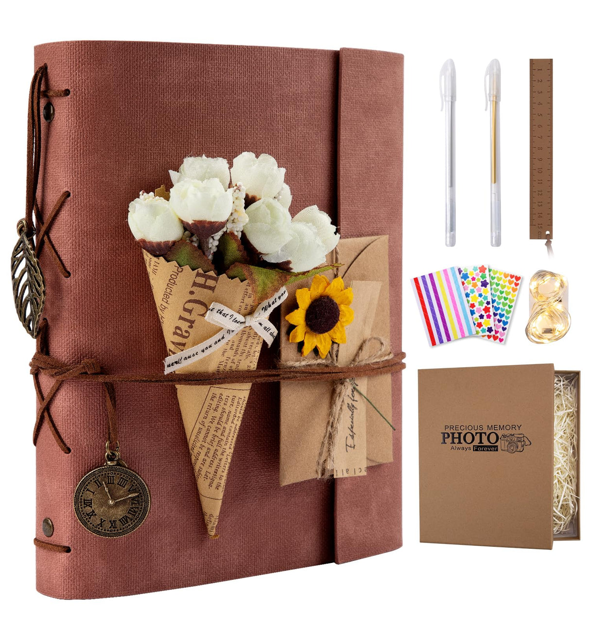 ALKALO Scrapbook Photo Album 100 Pages, 60 Pages Self Adhesive+40 Pages Kraft Paper DIY Photo Book for 2x3 3x5 4x6 5x7 Pictures, Leather Memory Book for Wedding Baby Family Travel Birthday Christmas