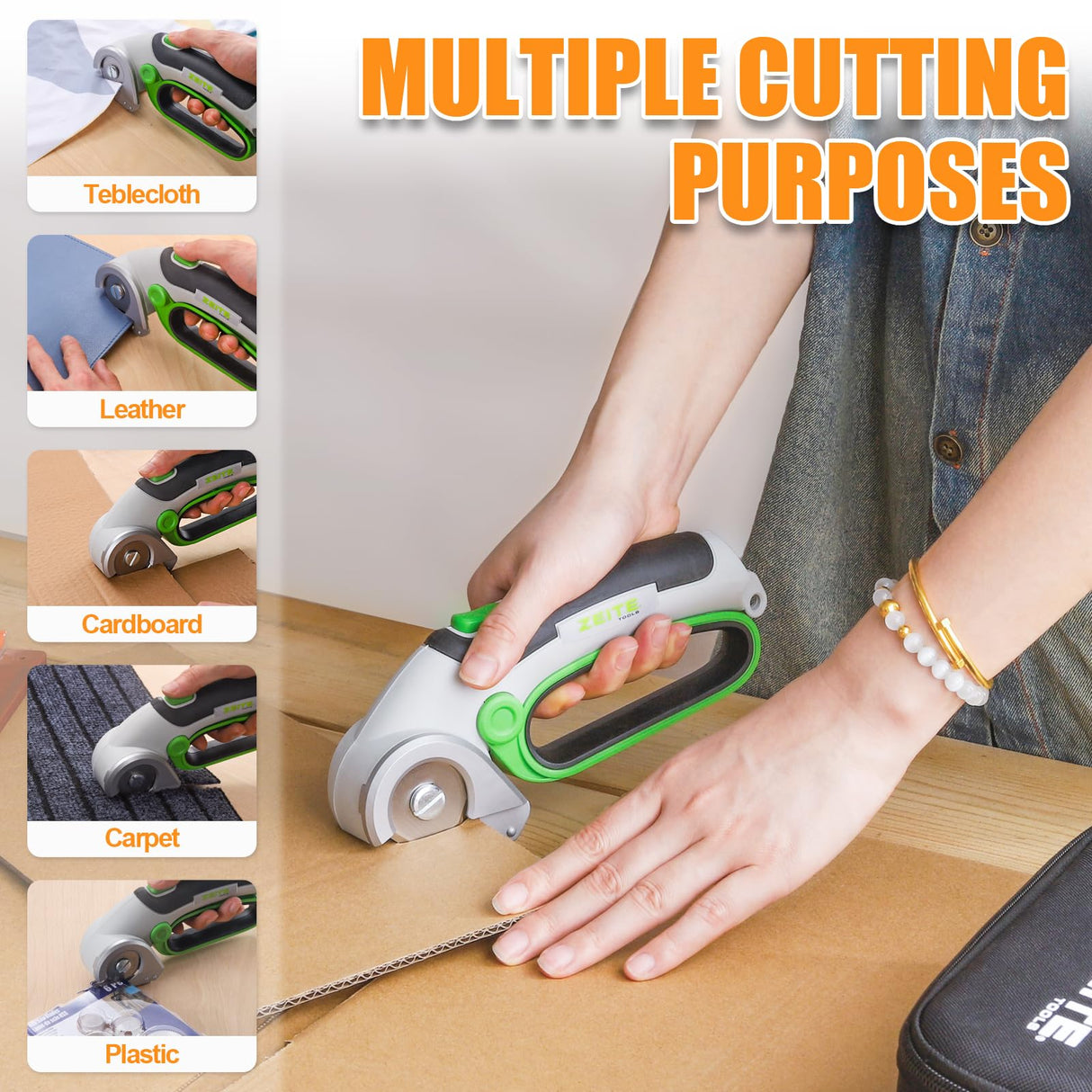 ZEITE 4V Cordless Electric Scissors Cardboard Cutter with 1 x Replace Blade,1 x Storage Box,1 x USB Rechargeable Cable Rotary Cutter for Box Plastic Carpet Cloth, Easy to Hold and Safety,Gray
