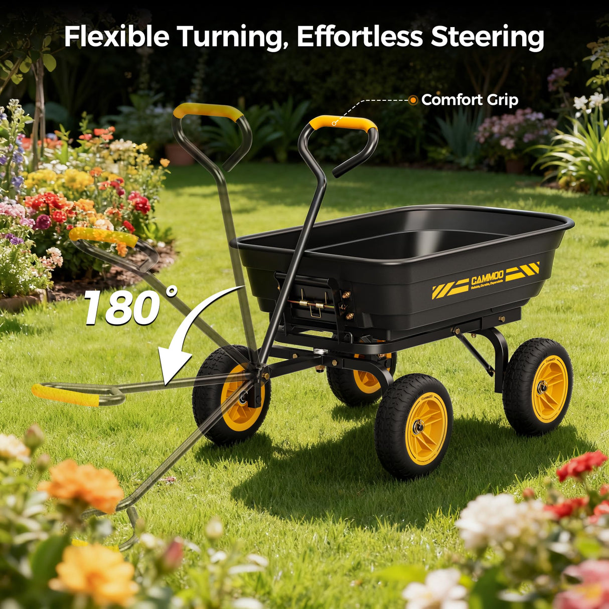 CAMMOO 10 Inch No-Flat Tires 600 lb Garden Dump Cart 4 Cu.Ft.