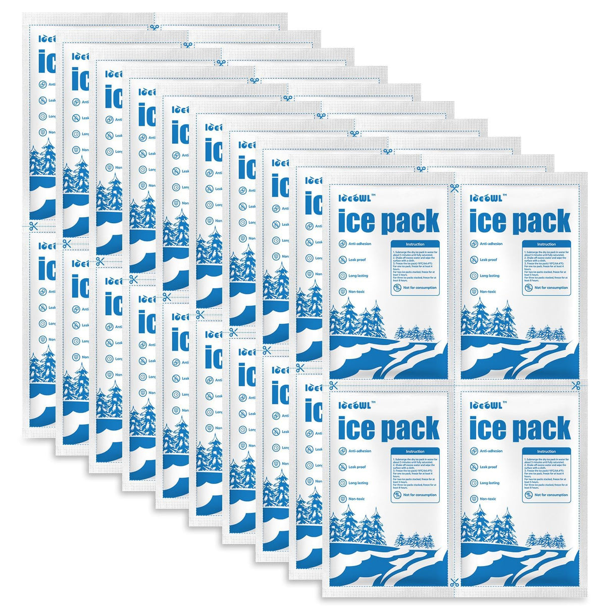 ICE OWL Dry Ice Packs for Shipping Non-Stick for Food Double-Sided Absorption TUV and SGS Tests Long Lasting Shipping Cold Packs 10 Sheets 14"x8.7" 10x4 for Coolers Lunch Bags Cells