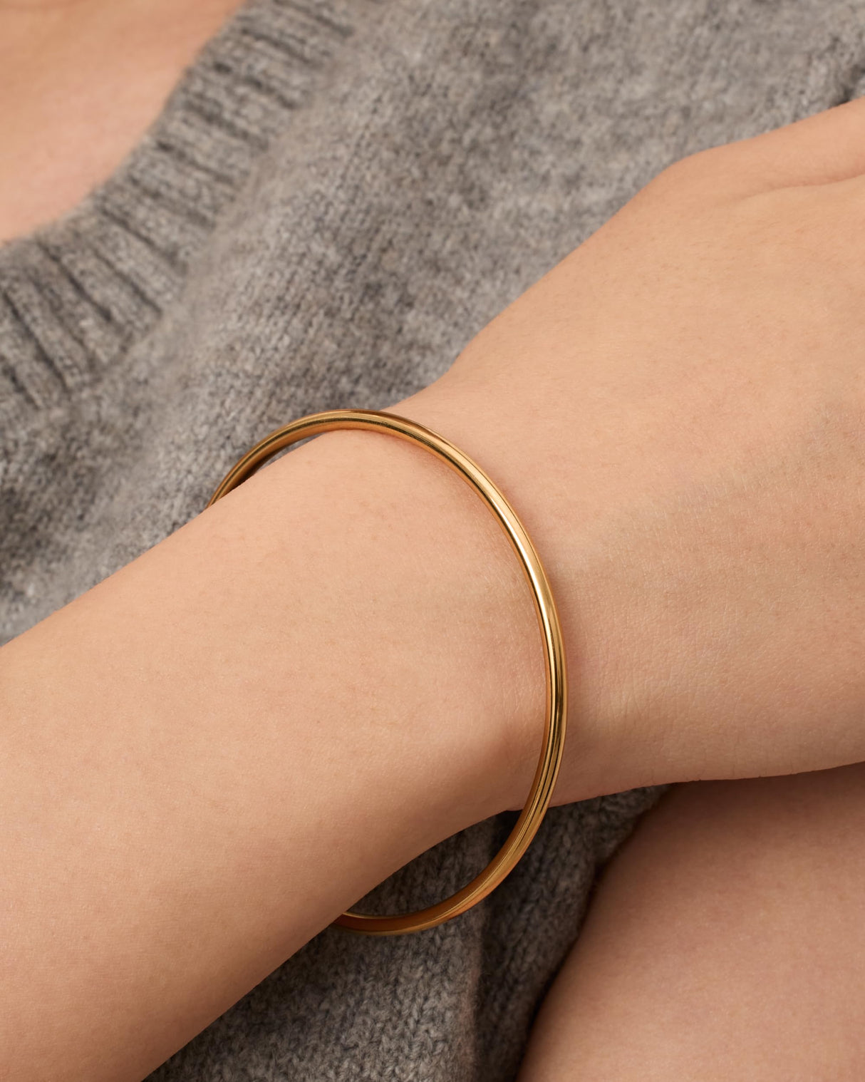 PAVOI Waterproof Bangle Bracelet for Women | 14K Yellow Gold Plated Classic Lightweight Stacking Stainless Steel Bracelet | Small/Medium Size