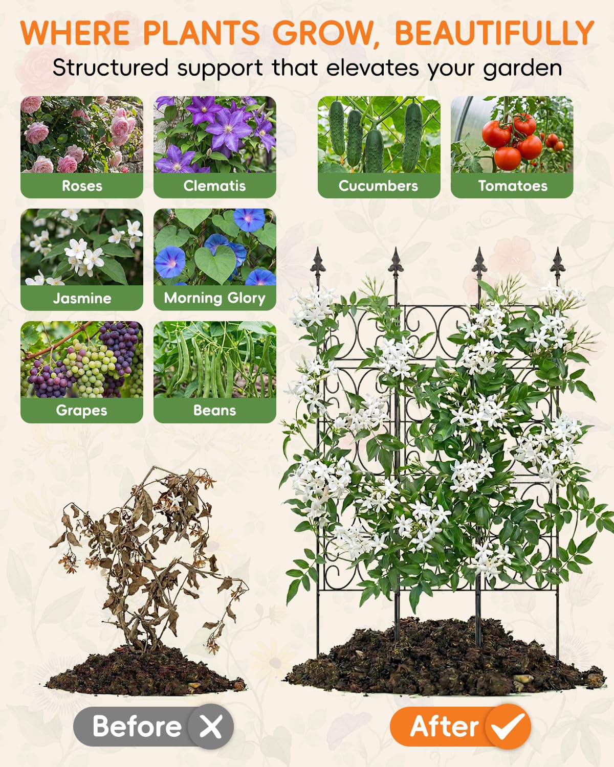 ArdeFentium 60'' H x 33.3'' W Metal Garden Trellis for Climbing Plants Outdoor - Rustproof Plant Support Privacy Screen - Heavy Duty Wall Trellis for Rose Clematis Flowers Vine