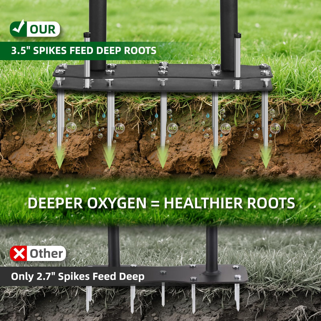 AHXPOCF Manual Lawn Aerator Tool, 11 Spike Steel Aerator for Yard