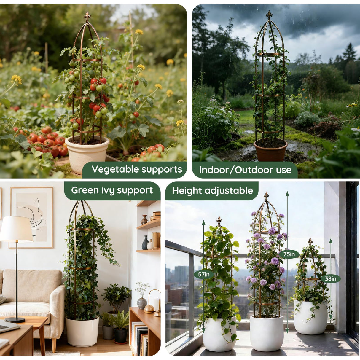 6.3FT, 100% Metal Thickened Garden Obelisk Trellis for Climbing Plants