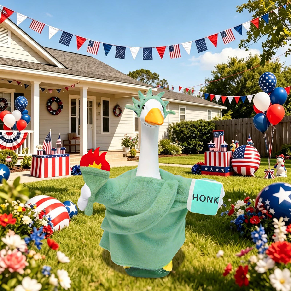 Kanmeii Statue of Liberty Porch Goose Outfit for 23 Inch Lawn Goose Patriotic 4th of July Costume for Cement & Plastic Goose Sculpture, Independence Day Goose Clothes for Garden Patio Yard Decoration