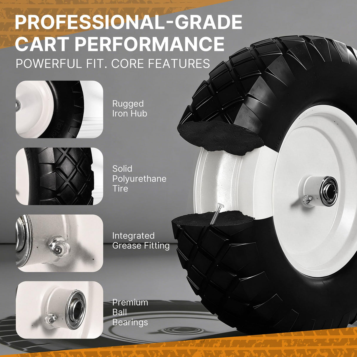 TPXQWL 16" 4.80/4.00-8 Flat Free Wheelbarrow Tire & Wheel, 2-Pack