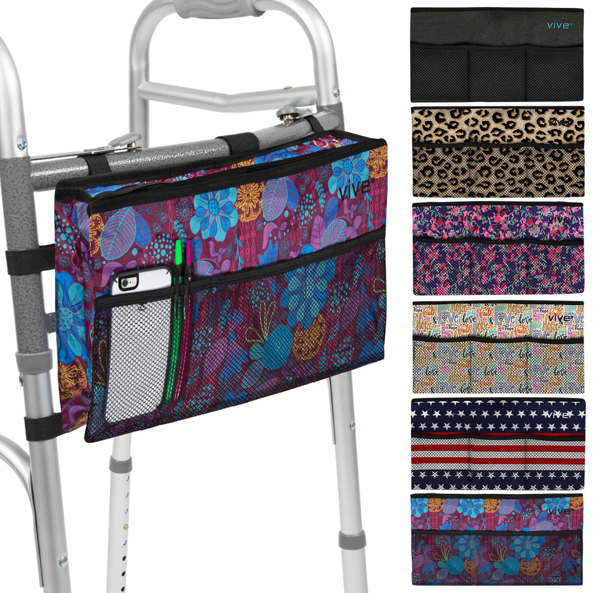 Vive Walker Bag - Accessories Wheelchair Basket Pouch (Water Resistant) - Seniors Caddy Accessory Attachment for Folding, Rolling Walkers - Carry Storage Carrier Tote - Lightweight, Universal Size