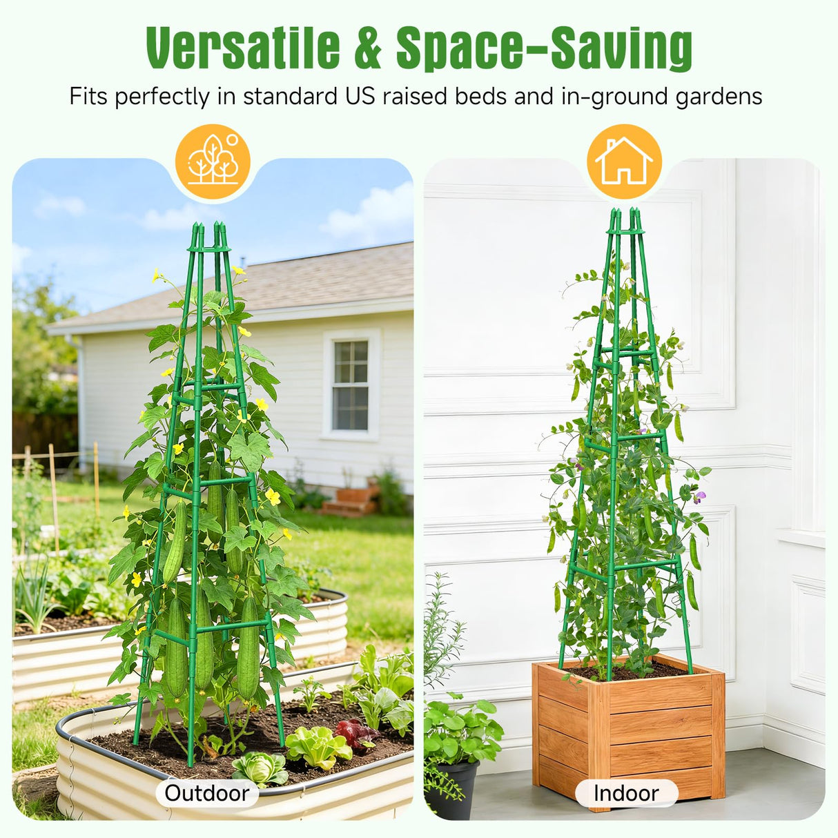 4 Pack 64" Tall Adjustable Obelisk Garden Trellis for Climbing Plants, Rust-Proof Pe Coated Metal Plant Trellis Support for Raised Beds, Potted Vines, Cucumbers, Tomatoes, Indoor Outdoor Use (4 Pack)