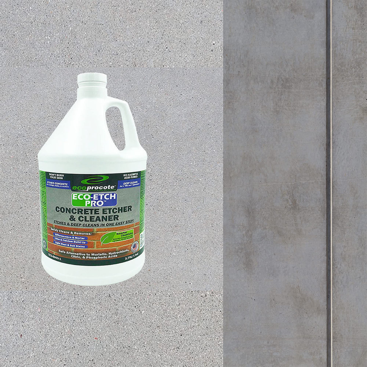 Eco Etch Pro Concrete Cleaner & Etcher Dissolver - Efflorescence, Rust & Dirt Remover from Brick, Driveway, Garage - Gentle Substitute for Citric & Muriatic Acid - Non-Toxic & Safe - 1 Gallon