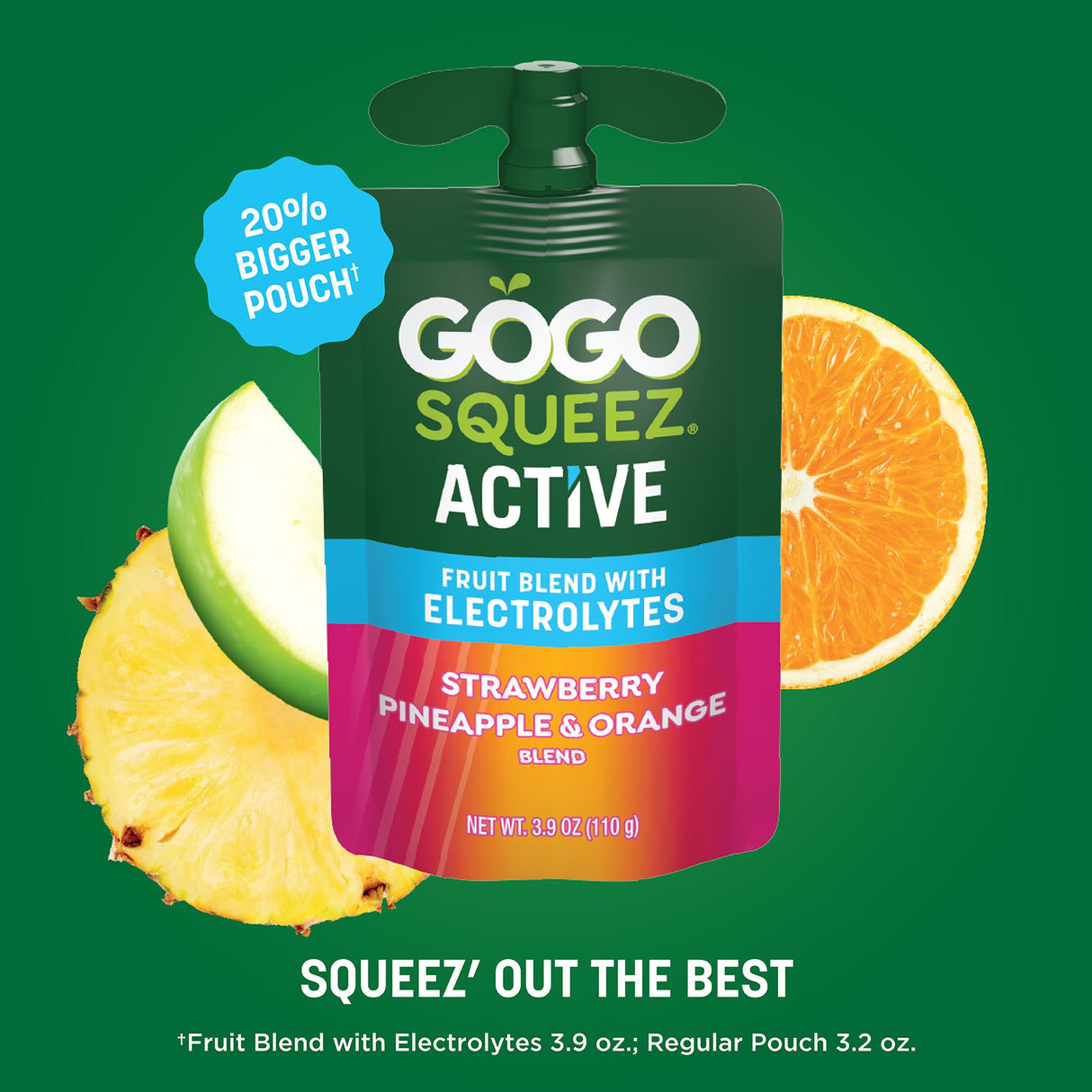 GoGo squeeZ Active Fruit Blend with Electrolytes | 18-Count Variety Pack | Blueberry Strawberry Lemon & Strawberry Pineapple Orange | Made with Real Fruit and Antioxidants Vitamin A, Vitamin E, & Vitamin C