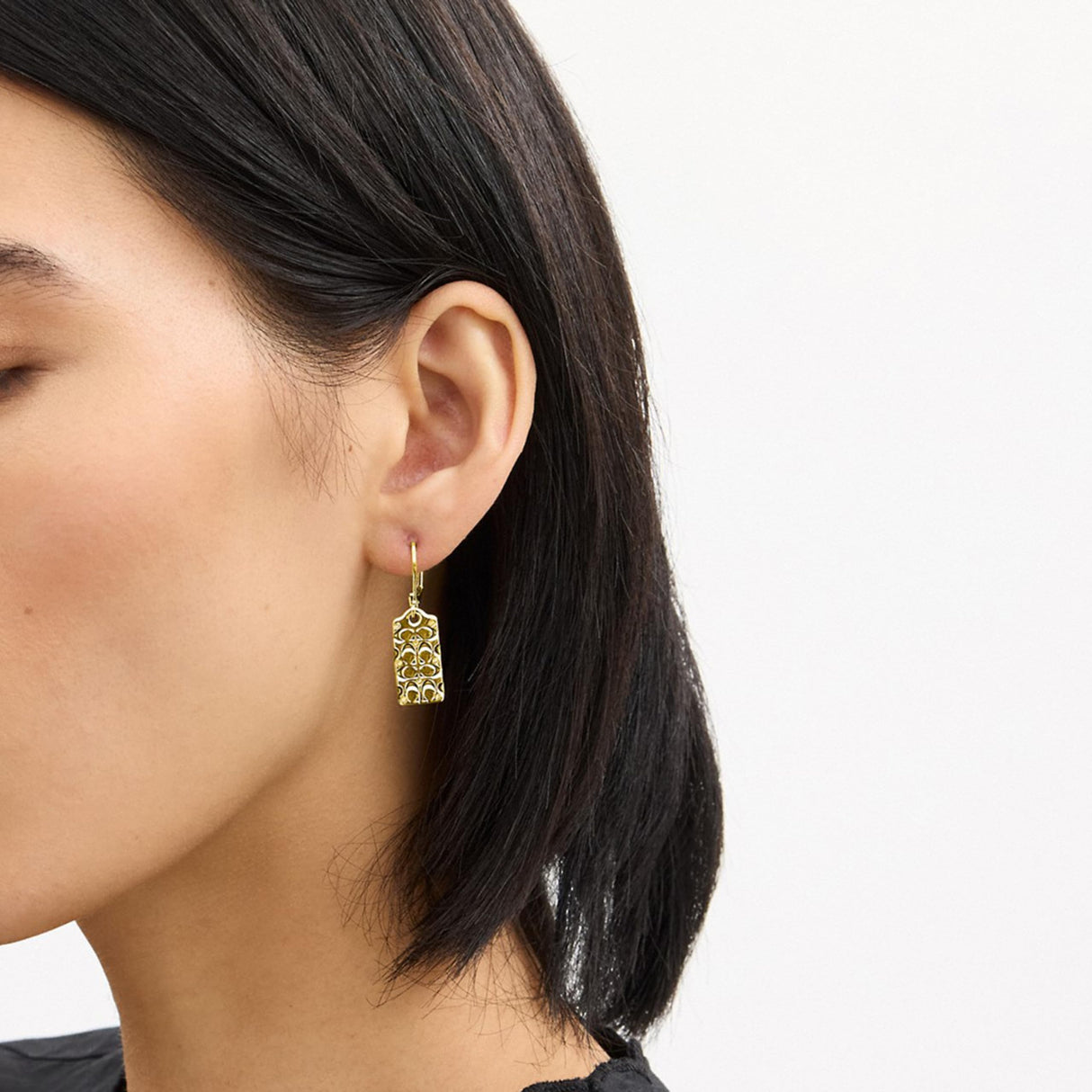 COACH Quilted C Tag Drop Earrings Golden One Size