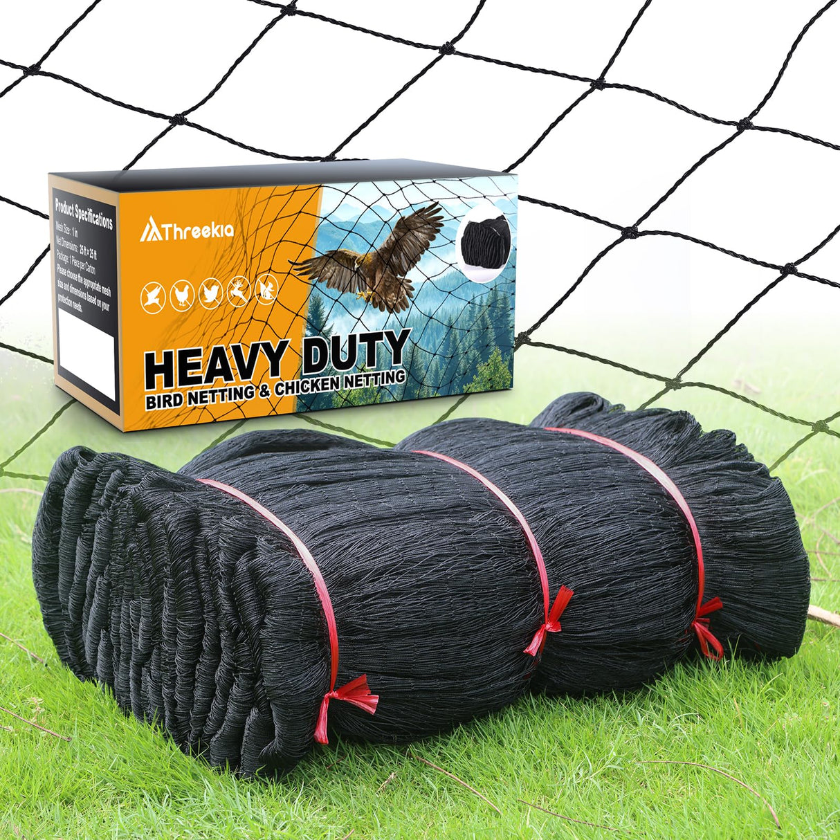 Heavy Duty Aviary Netting 25x50 ft, 1" Mesh Reinforced HDPE Poultry Netting, Anti-Tangle Bird Netting for Chicken Coop, Hawk Deterrent for Chickens, Garden & Crop Protection