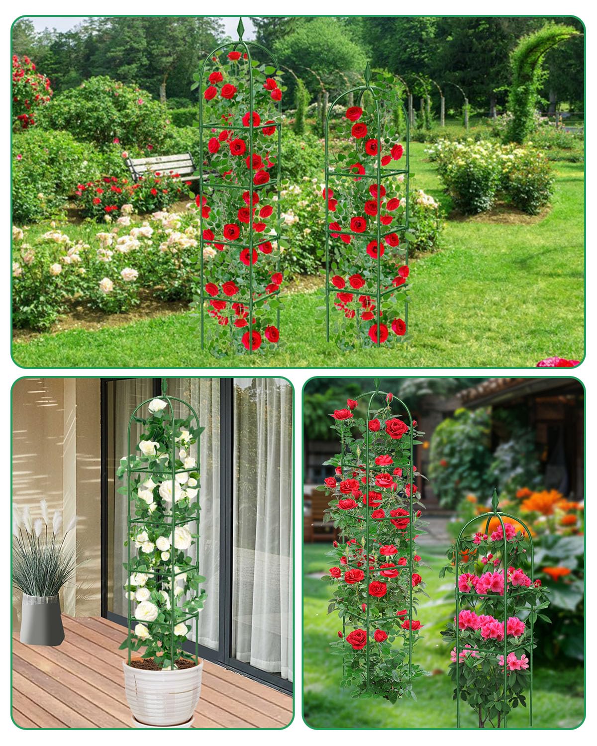 MYMULIKE 2 Pack Garden Obelisk Trellis for Climbing Plants Outdoor & Indoor - 6Ft Rustproof Garden Trellis Plant Support Cage for Vines, Flowers, Vegetables, Roses | Heavy-Duty, Adjustable