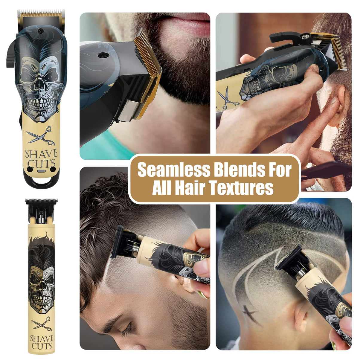 BESTBOMG Hair Clippers & Trimmer Ceramic T-Blade Cordless Haircut Sets Rechargeable with 10 Guide Combs & for Men/Father/Husband/Boyfriend
