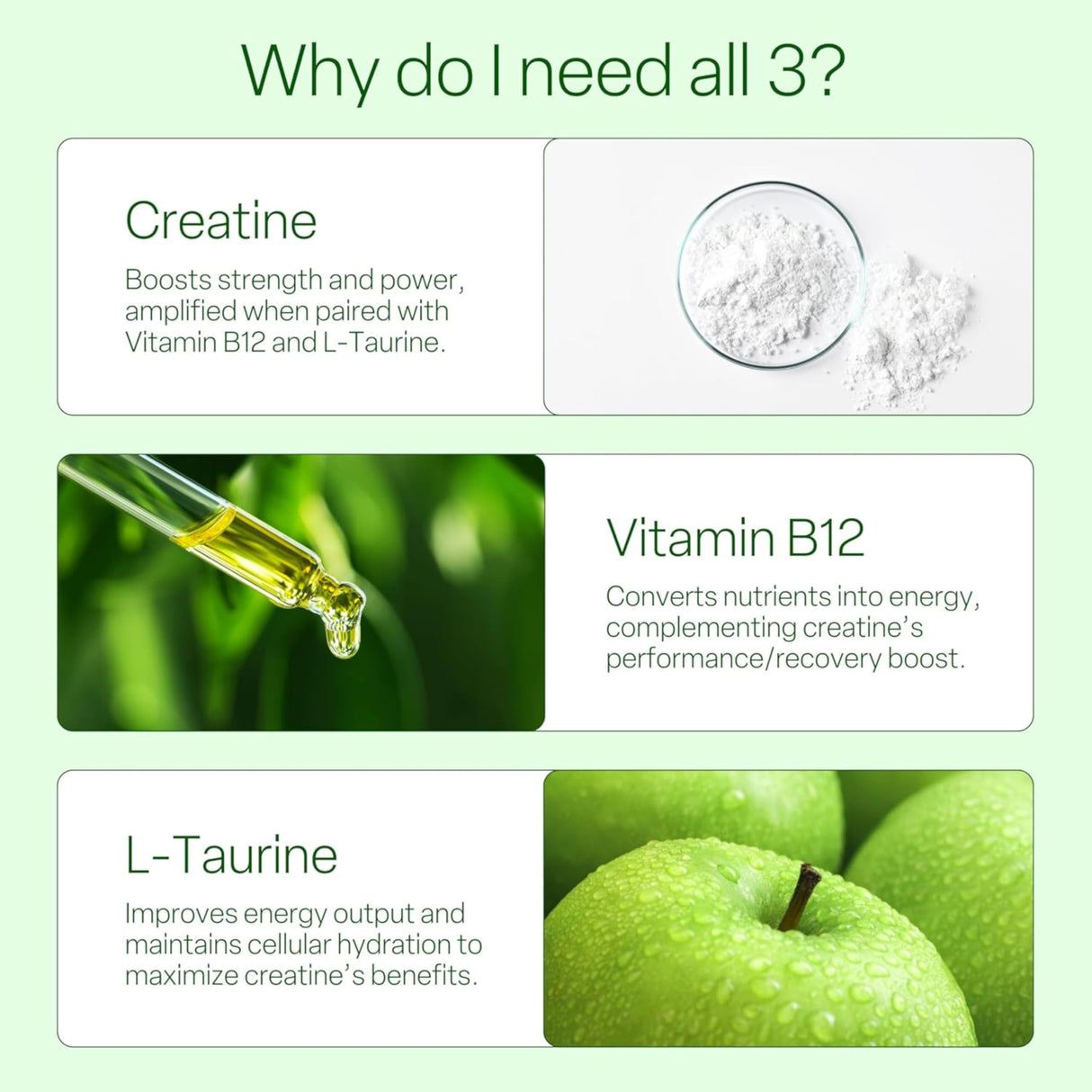 VYBRANCE LABS Creatine Monohydrate Gummies for Women & Men - 5g Creatine with Taurine & B12 for Energy, Muscle & Focus | Vegan, Sugar Free, Gluten-Free | Creatine Monohydrate | 120 ct Green Apple