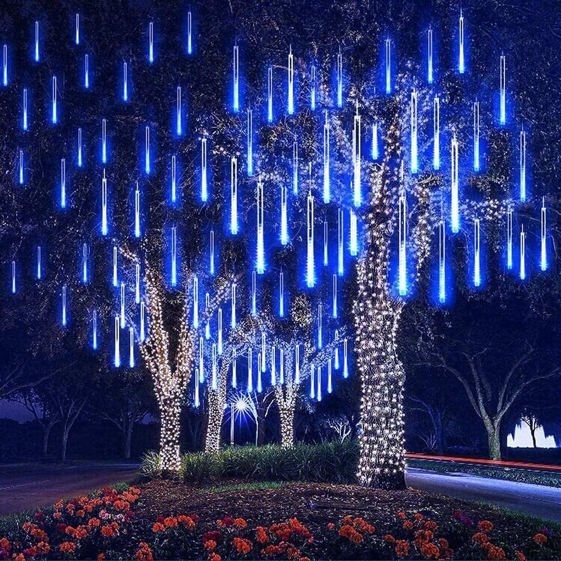 Adecorty Christmas Lights Outdoor UL Certified 24 Tubes 576 LEDs (Equivalent to 3 Sets of 8 Tubes) Meteor Shower Light Falling Rain Drop Icicle Lights for Christmas Decorations Halloween Party, Blue