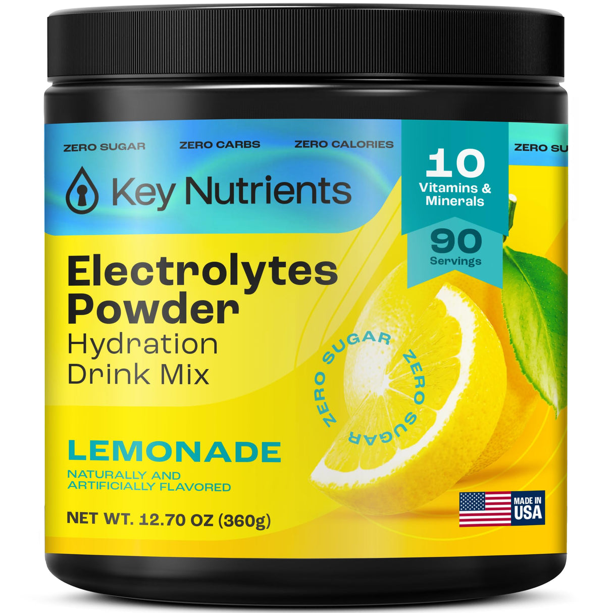 KEY NUTRIENTS Multivitamin Electrolytes Powder No Sugar - Refreshing Lemonade Electrolyte Powder - Sodium & Energy Supplement - Hydration Powder - No Calories - 90 Servings - Made in USA