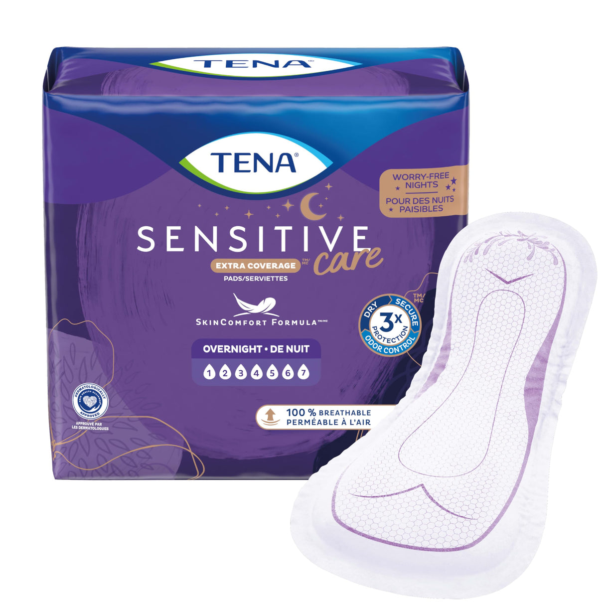 TENA Sensitive Care Incontinence Pads, Bladder Control, Postpartum for Women, Overnight Absorbency, Extra Coverage, 48 Count