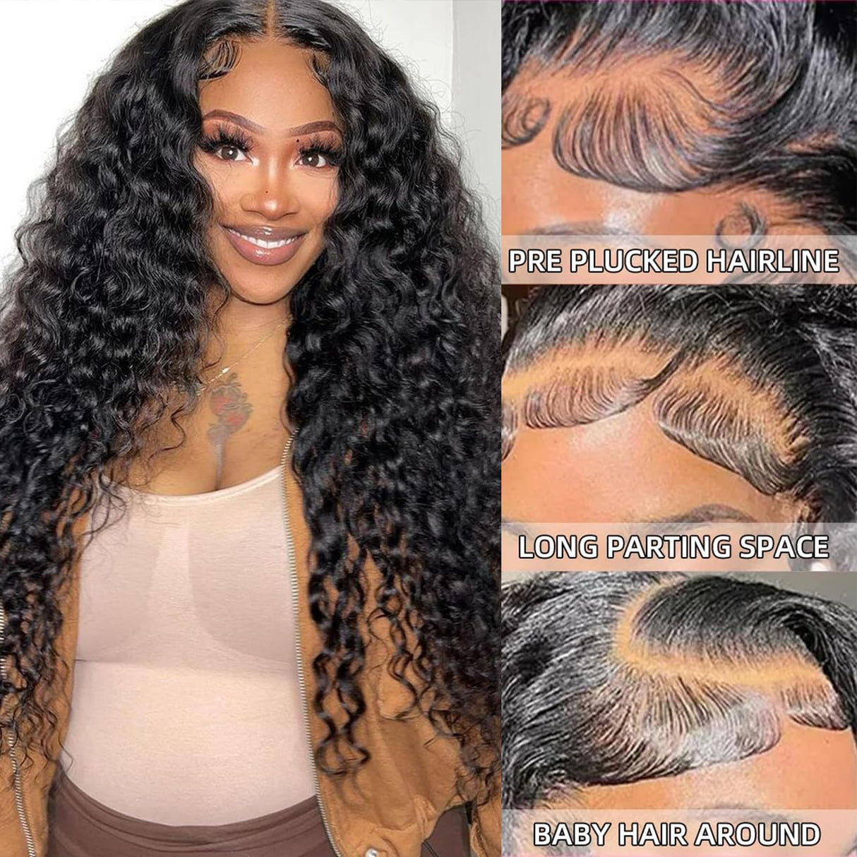 30 Inch Deep Wave Lace Front Wigs Human Hair 13x6 HD Lace Front Wigs Human Hair Pre Plcked Curly Human Hair Wig for Women 200% Density Water Wave Lace Front Wigs Human Hair With Baby Hair