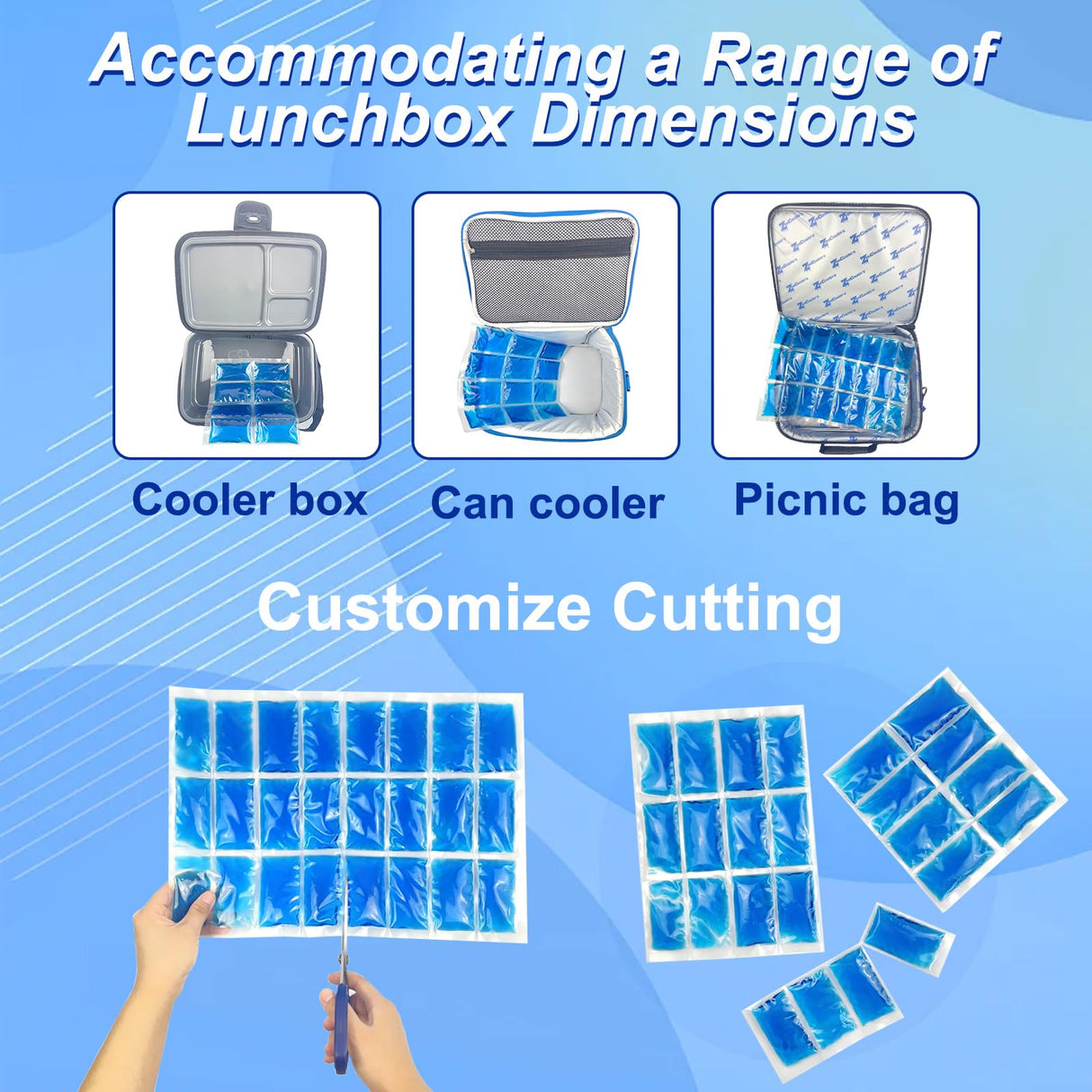 SportEmblema Reusable Ice Pack for Lunch Boxes 2 Pack Large Ice Pack Blanket Cooler Easy to Cut Ice Sheet for Lunch Bag, 14.76"x10.43" Long Lasting Freeze Ice Packs for Meal Prep, Non-Toxic BPA Free