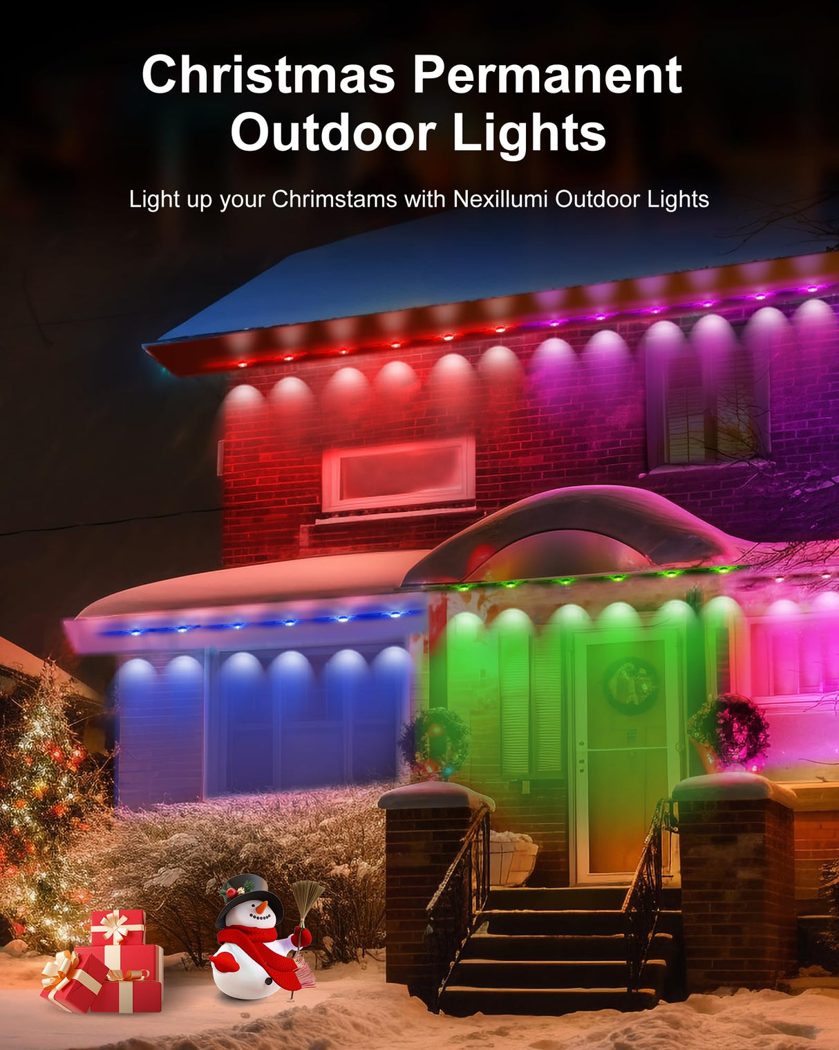 Nexillumi Permanent Outdoor Lights for House, 100ft Smart RGB Outside Lights with 72 Scene Modes, IP68 Waterproof Eaves Lighting for Christmas All Holiday Decorations