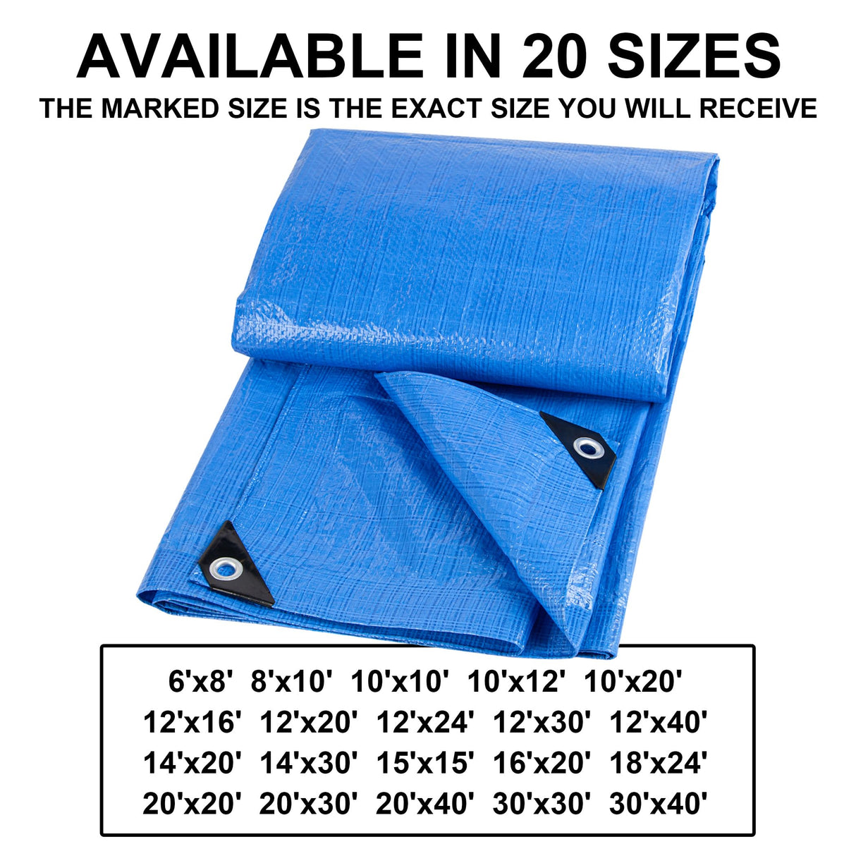CARTMAN Finished Size 10x20 Feet Blue Poly Tarp 5 Mil Thick, Multipurpose Protective Cover for Camping, Tent, Boat, RV, Car