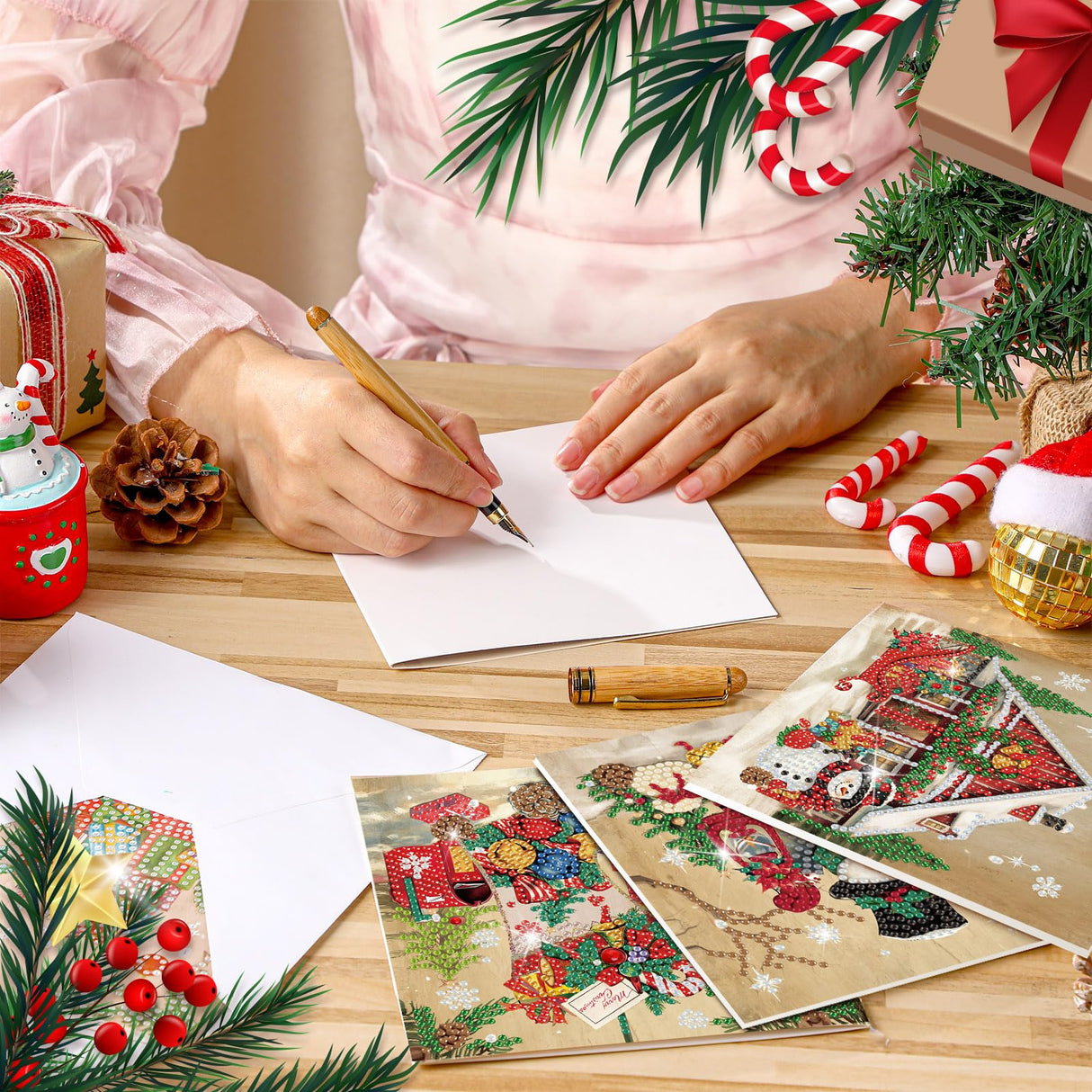 Saillong 12 Pack Vintage Christmas Diamond Painting Greeting Card Kits DIY Retro Christmas Diamond Art Cards with Envelopes Xmas 5D Rhinestones Painting for Adults DIY Craft Family Friend Xmas Gifts