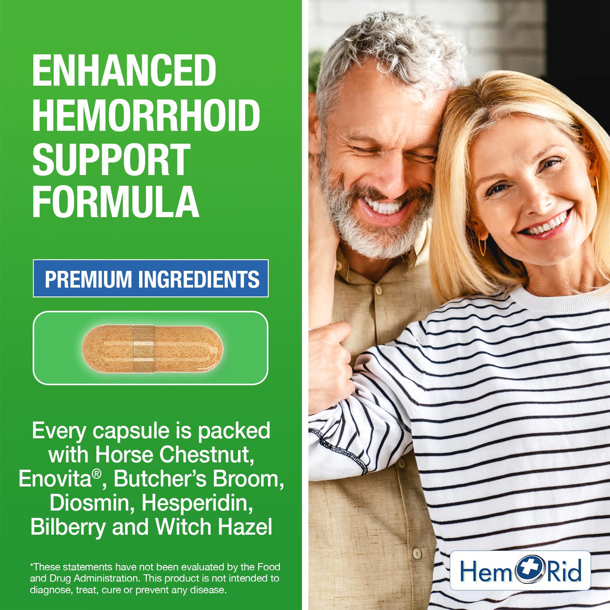 HemRid Plus Advanced Herbal Comfort Formula - 45 Veggie Capsules for Enhanced Comfort & Wellness, Featuring Horse Chestnut, Witch Hazel & More - Proudly Made in The USA