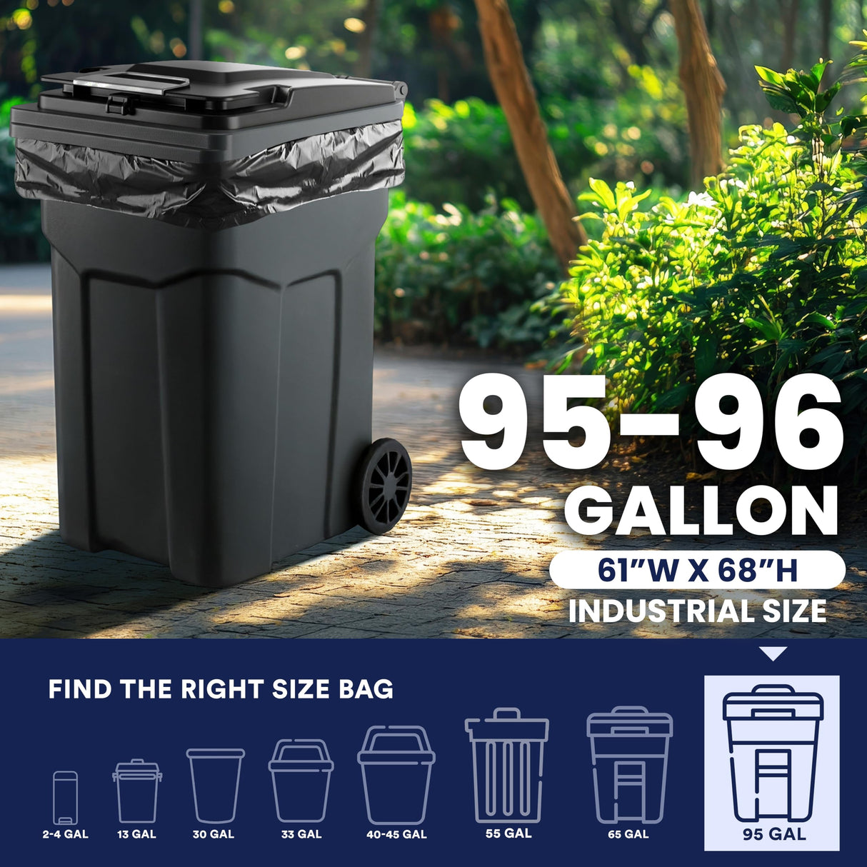 Plasticplace 95-96 Gallon Heavy Duty Trash Bags, Garbage Bags, Puncture-Resistant, Fits Rollaway Cans & Drums, Durable Large Plastic Bags (50 Count)