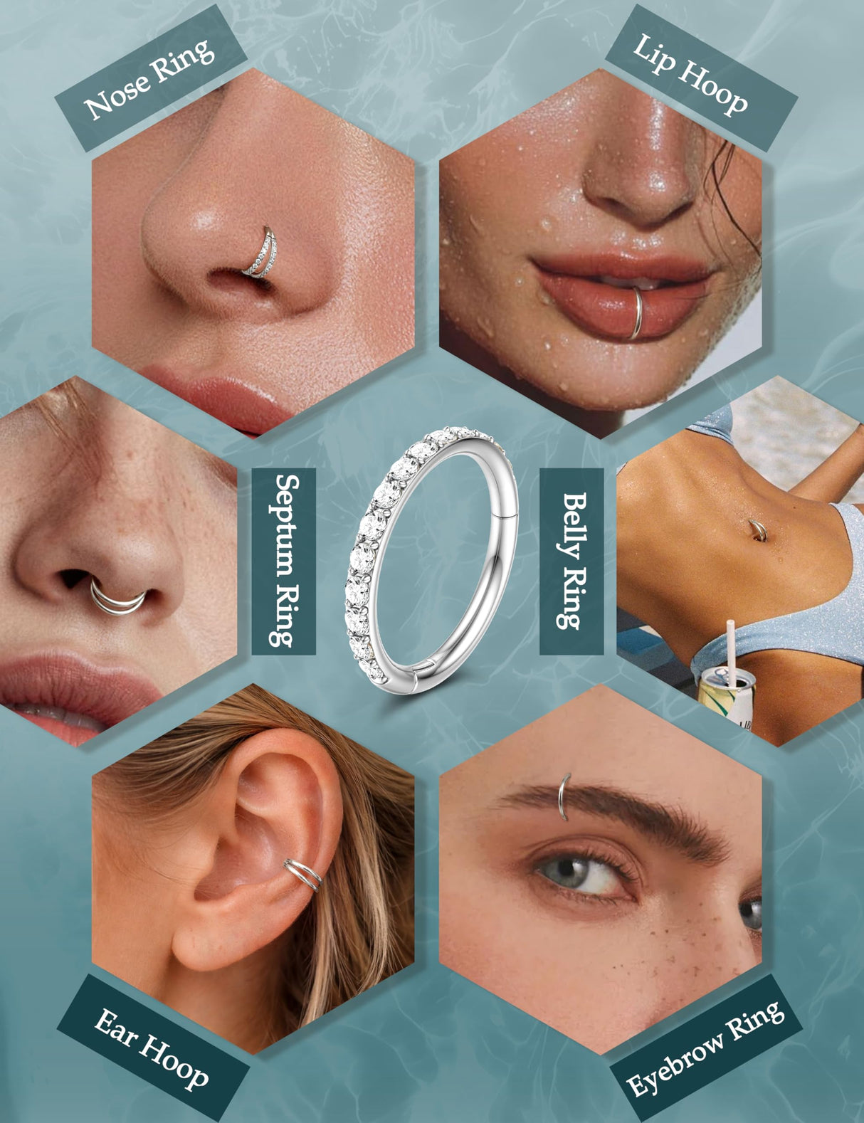 Dochais 4PCS 18G Nose Rings Hoops, Surgical Steel Earrings Tragus Septum Piercing CZ Clicker Ring, Hinged Segment Conch Lip Cartilage Double Hoops 8mm 10mm for Women Men (Silver-20G,10mm)