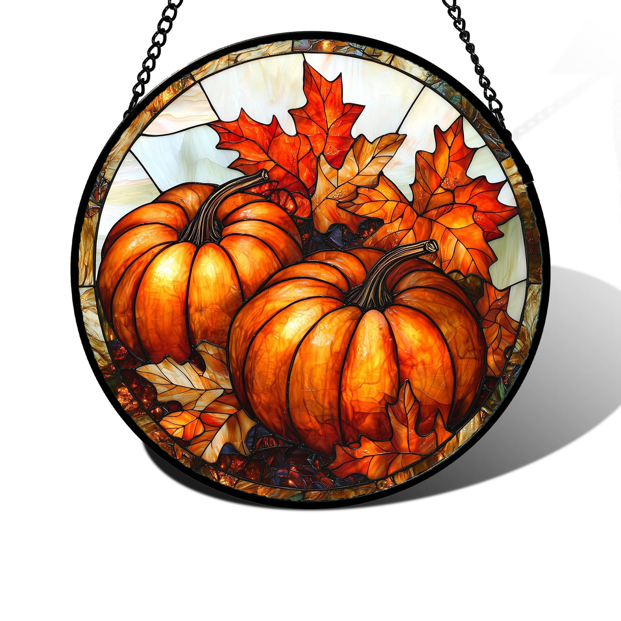 DASTOLL Stained Glass Window Hanging, Pumpkin Maple Leaf Suncatcher for Doors Home Sun Catchers Decoration and Christmas, Mother's Day Birthday Gifts for Women, Men, and Mom 7.8 in