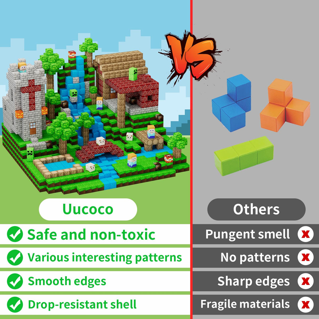 Uucoco 100PCS Magnetic Blocks - Grassland Magnetic Building Blocks Set, Magnetic Tiles STEM Sensory Outdoor Toys, Build Forest World Cubes Set for 3+ Year Old Boys&Girls, Christmas Birthday Gift