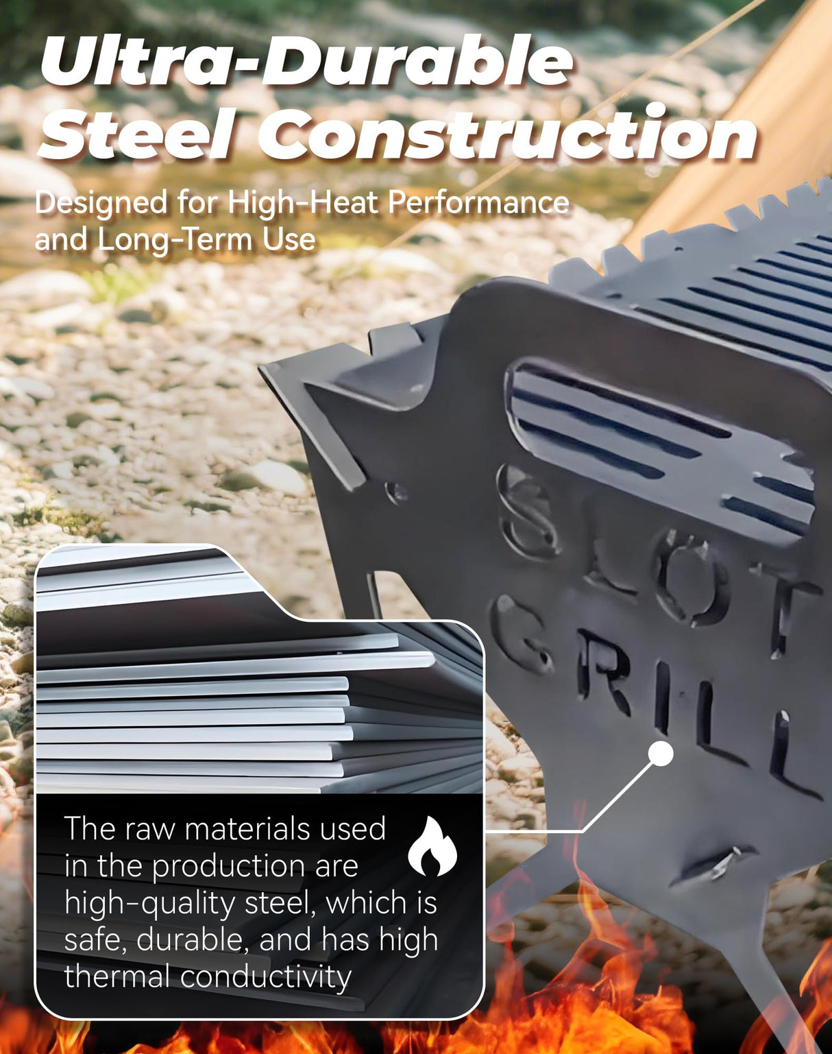 Slot Grill - Collapsible Bbq Grill For Easy Storage Steel, Stainless Steel Portable Slot Grill Collapsible Bbq Grill For Travel, Party, Large Cooking Surface, Adjustable Tool-Free Assembly