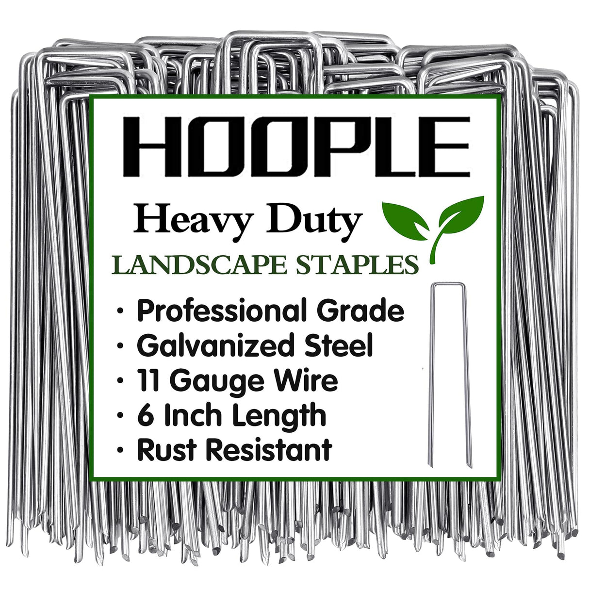 HOOPLE 200Pack 6 Inch 11 Gauge Galvanized Landscape Staples,Stakes for Outdoor Decorations, Anti-Rust Staples for Weed Barrier Fabric, U-Shaped Tent Stakes (200)