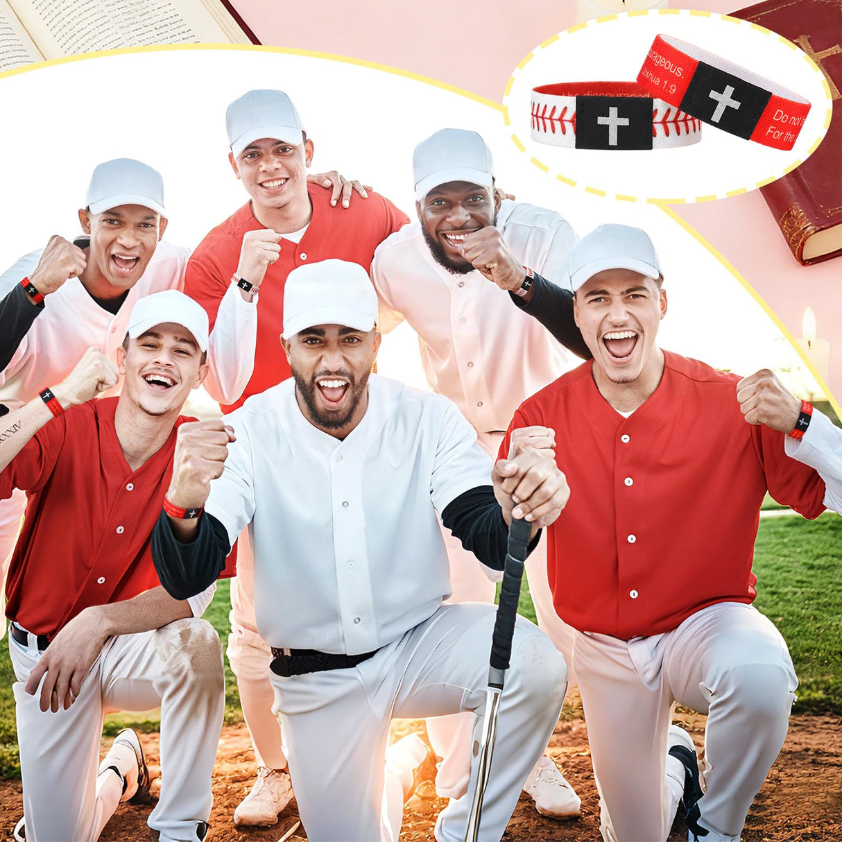 Landical 6/12 Pcs Softball Baseball Bible Verse Bracelets with NFC Technology for Women Men Teen Team Religious Christian Scripture Bracelet Tap-to-read with Phone Baptism Gift(12 Pcs,White,Baseball)