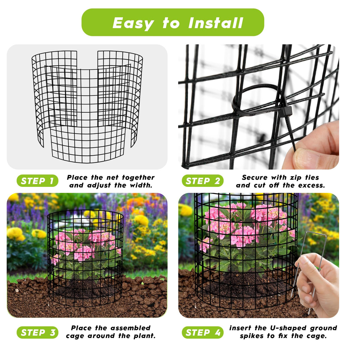 10 Pack Plant Protectors from Animals Wire Plant Protector Cage to Keep Animals Out with Zip Ties & Stakes, 30 Panels Bendable Metal Mesh for Flowers Vegetables