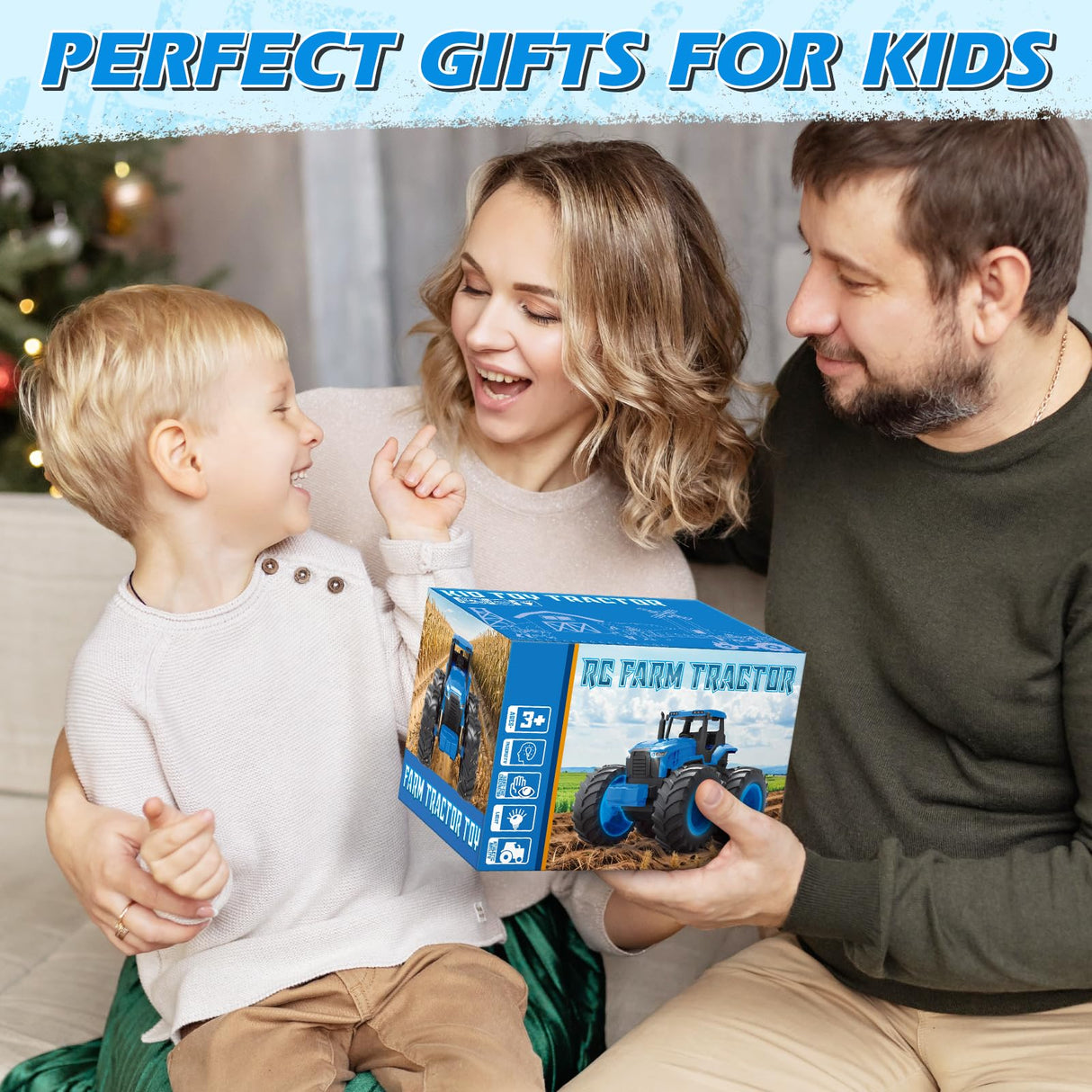 Remote Control Monster Tractor Toy for 3, 4, 5, 6, 7 years old, Blue Light Up Monster Trucks Toy with LED Lights Toddlers RC Farm Vehicle Toys for Boys & Girls Ideal Christmas, Birthday Gifts for Kids